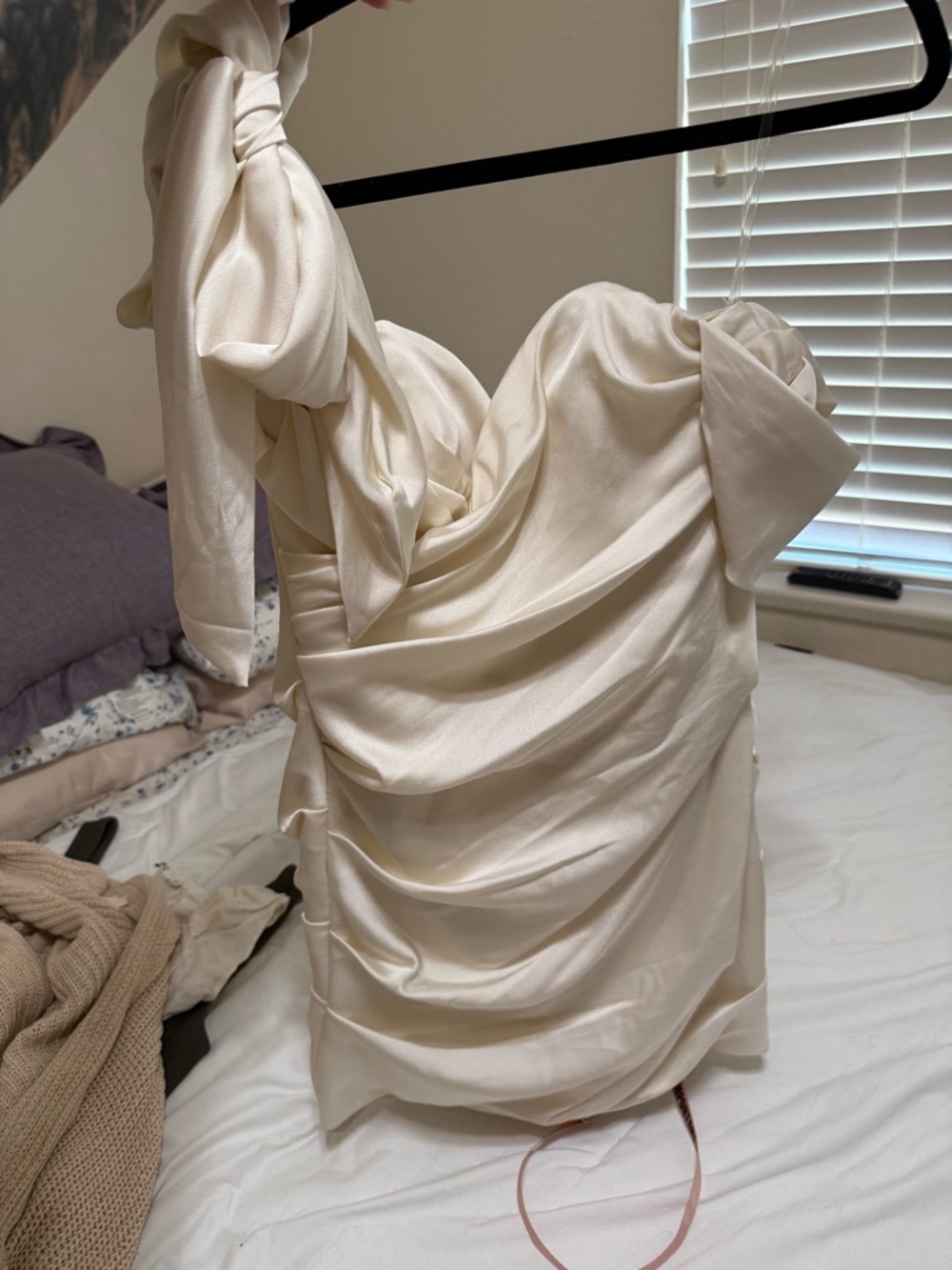 House of CB One-Shoulder Satin Dress in Ivory